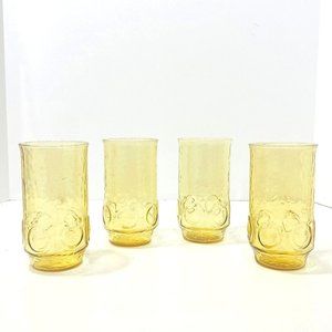 Anchor Hocking Heritage Hill Honey Gold Tumbler Glasses Retro 70s Vintage Boho